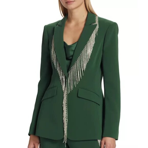 Cinq a Sept 'Cheyenne' Rhinestone Fringe Embellished Blazer, Dark Emerald - Picture 1 of 5